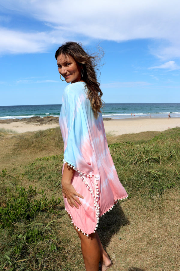 Short Pom Pom Kaftan in Fairy Floss