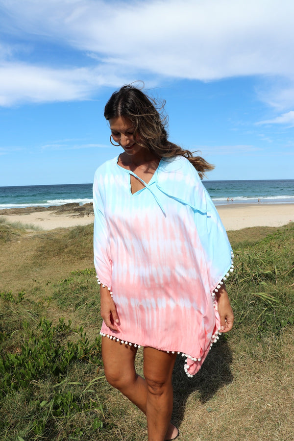 Short Pom Pom Kaftan in Fairy Floss