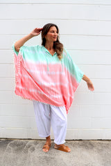 Short Pom Pom Kaftan in Fairy Floss Pink Lime