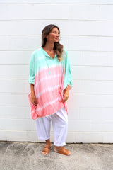 Short Pom Pom Kaftan in Fairy Floss Pink Lime