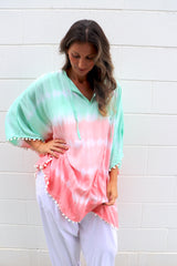 Short Pom Pom Kaftan in Fairy Floss Pink Lime