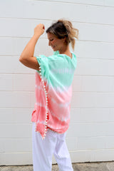 Short Pom Pom Kaftan in Fairy Floss Pink Lime