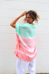 Short Pom Pom Kaftan in Fairy Floss Pink Lime