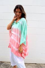 Short Pom Pom Kaftan in Fairy Floss Pink Lime