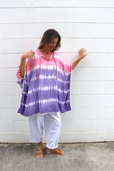 Short Pom Pom Kaftan in Fairy Floss Purple Pink