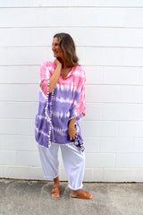 Short Pom Pom Kaftan in Fairy Floss Purple Pink