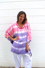 Short Pom Pom Kaftan in Fairy Floss Purple Pink