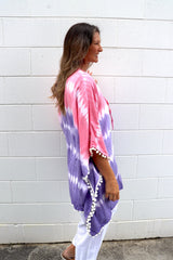 Short Pom Pom Kaftan in Fairy Floss Purple Pink