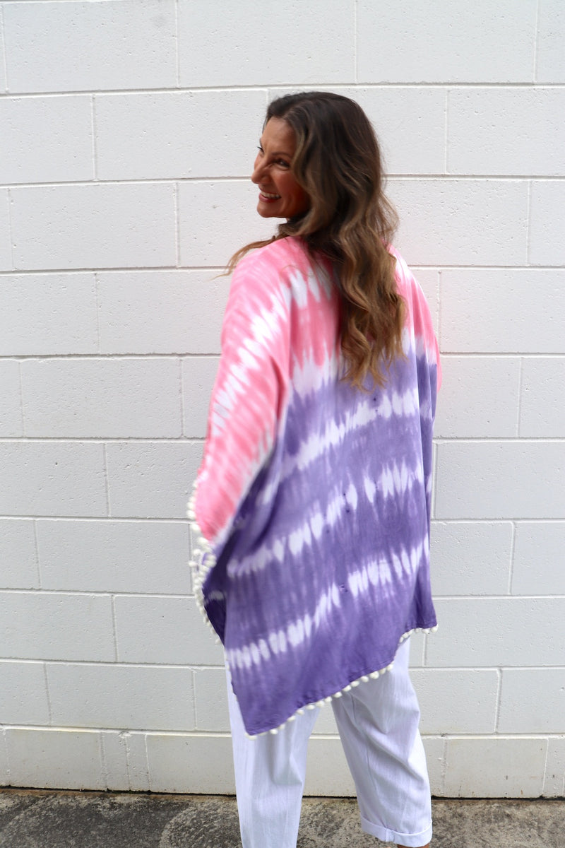 Short Pom Pom Kaftan in Fairy Floss Purple Pink