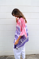 Short Pom Pom Kaftan in Fairy Floss Purple Pink