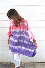 Short Pom Pom Kaftan in Fairy Floss Purple Pink