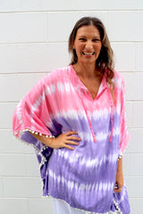 Short Pom Pom Kaftan in Fairy Floss Purple Pink