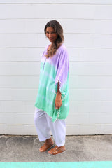 Short Pom Pom Kaftan in Fairy Floss Lime Lavender