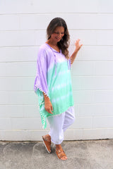 Short Pom Pom Kaftan in Fairy Floss Lime Lavender