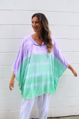 Short Pom Pom Kaftan in Fairy Floss Lime Lavender