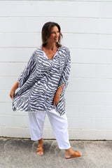 Short Pom Pom Kaftan in Zebra Grey