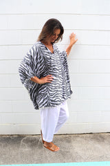 Short Pom Pom Kaftan in Zebra Grey