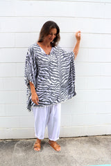 Short Pom Pom Kaftan in Zebra Grey