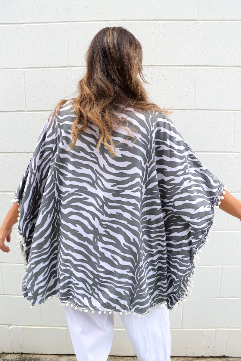 Short Pom Pom Kaftan in Zebra Grey