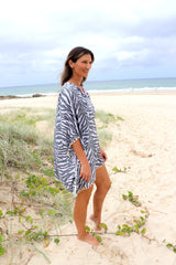 Short Pom Pom Kaftan in Zebra Grey