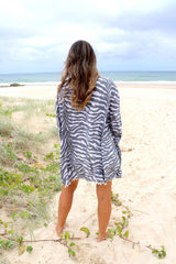 Short Pom Pom Kaftan in Zebra Grey