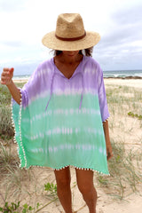 Short Pom Pom Kaftan in Fairy Floss Lime Lavender