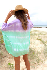 Short Pom Pom Kaftan in Fairy Floss Lime Lavender