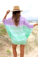 Short Pom Pom Kaftan in Fairy Floss Lime Lavender