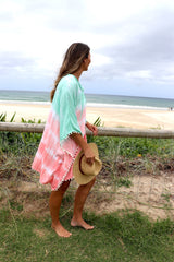 Short Pom Pom Kaftan in Fairy Floss Pink Lime