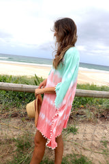 Short Pom Pom Kaftan in Fairy Floss Pink Lime