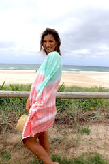 Short Pom Pom Kaftan in Fairy Floss Pink Lime