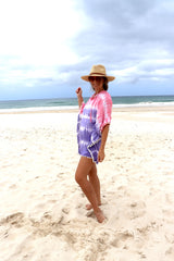 Short Pom Pom Kaftan in Fairy Floss Purple Pink