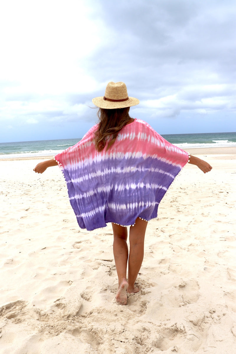 Short Pom Pom Kaftan in Fairy Floss Purple Pink