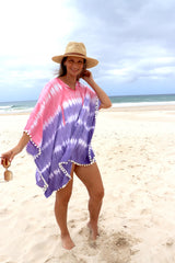 Short Pom Pom Kaftan in Fairy Floss Purple Pink