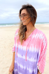 Short Pom Pom Kaftan in Fairy Floss Purple Pink