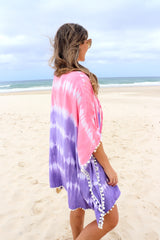 Short Pom Pom Kaftan in Fairy Floss Purple Pink