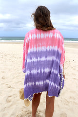 Short Pom Pom Kaftan in Fairy Floss Purple Pink