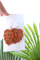 Tan Leaf Wood Earrings