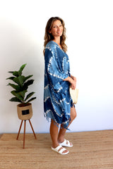 Short Kaftan With Tassels Navy Zig Zag