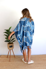 Short Kaftan With Tassels Navy Zig Zag