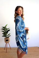 Short Kaftan With Tassels Navy Zig Zag