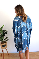 Short Kaftan With Tassels Navy Zig Zag