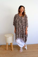 Short Kaftan With Tassels In Animal Choc Milk