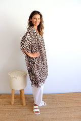 Short Kaftan With Tassels In Animal Choc Milk