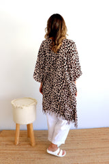 Short Kaftan With Tassels In Animal Choc Milk