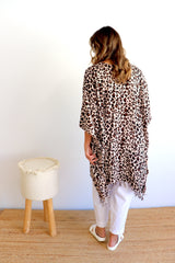 Short Kaftan With Tassels In Animal Choc Milk