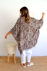 Short Kaftan With Tassels In Animal Choc Milk