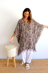 Short Kaftan With Tassels In Animal Choc Milk