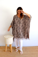 Short Kaftan With Tassels In Animal Choc Milk