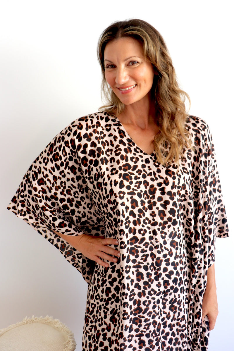 Short Kaftan With Tassels In Animal Choc Milk